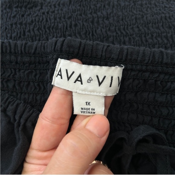 AVA & VIV Black Puff Sleeve Smocked Back Top Whimsigoth Regency Size 1X - Picture 7 of 8